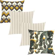 Kit 4 Capas de Almofadas Composê Cacto, Listrado e Chevron 45x45cm