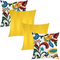 Kit 4 Capas de Almofadas Composê Color e Amarelo Listrado 45cmx45cm