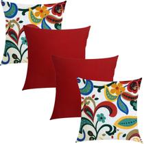 Kit 4 Capas de Almofadas Composê Color e Vermelho Liso 45cmx45cm