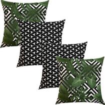 Kit 4 Capas de Almofadas Composê Costela de Adão Folhagem Viva e Geométrico Preto 45cmx45cm