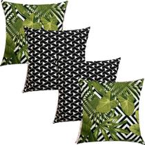 Kit 4 Capas de Almofadas Composê Costela de Adão Verde Claro e Geométrico Preto 45cmx45cm
