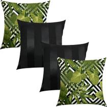 Kit 4 Capas de Almofadas Composê Costela de Adão Verde Claro e Listrado Preto 45cmx45cm