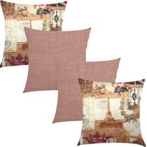 Kit 4 Capas de Almofadas Composê Cotone Viagem e Textura Rosê 45x45cm