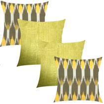 Kit 4 Capas de Almofadas Composê Flâme Caramelo e Amarelo Liso 45cmx45cm