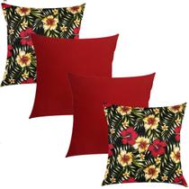Kit 4 Capas de Almofadas Composê Floral e Vermelho Liso 45cmx45cm Kit 4 Capas de Almofadas Composê Floral e Vermelho Liso 45cmx45cm