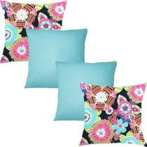 Kit 4 Capas de Almofadas Composê Floral Rosa em Sued Estampa Digital com Sued Tiffany 45x45cm