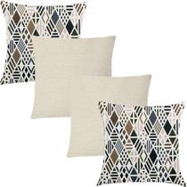 Kit 4 Capas de Almofadas Composê Geométrico Bege e Linho 45x45cm