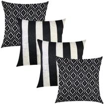 Kit 4 Capas de Almofadas Composê Geométrico e Listrado Branco e Preto 45cmx45cm