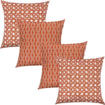 Kit 4 Capas de Almofadas Composê Geométrico e Náutico Laranja Impermeáveis 45x45cm