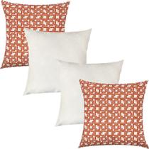 Kit 4 Capas de Almofadas Composê Geométrico Laranja e Floral Off White Impermeáveis 45x45cm Kit 4 Capas de Almofadas Composê Geométrico Laranja e Floral Off White Impermeáveis 45x45cm