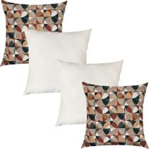 Kit 4 Capas de Almofadas Composê Geométrico Marrom e Floral Off White 45x45cm