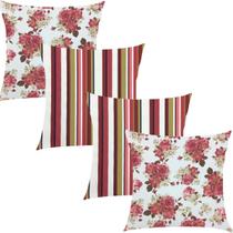 Kit 4 Capas de Almofadas Composê Imperial Rosa e Listrado 45x45cm
