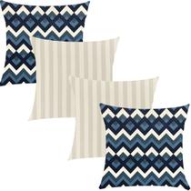 Kit 4 Capas de Almofadas Composê Listrado e Chevron Azul 45x45cm