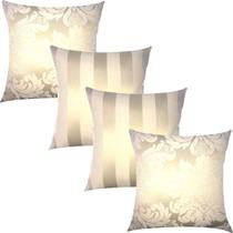 Kit 4 Capas de Almofadas Composê Medalhão e Listrado Bege 45cmx45cm