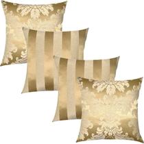 Kit 4 Capas de Almofadas Composê Medalhão e Listrado Dourado 45cmx45cm