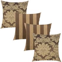 Kit 4 Capas de Almofadas Composê Medalhão e Listrado Marrom e Bege 45cmx45cm