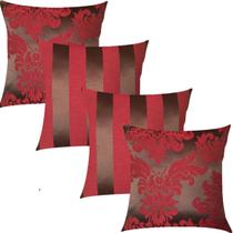 Kit 4 Capas de Almofadas Composê Medalhão e Listrado Marsalla e Marrom 45cmx45cm