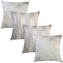 Kit 4 Capas de Almofadas Composê Medalhão e Listrado Off White 45cmx45cm