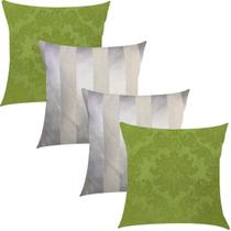 Kit 4 Capas de Almofadas Composê Medalhão e Listrado Verde e Off White 45cmx45cm