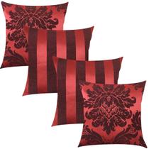 Kit 4 Capas de Almofadas Composê Medalhão e Listrado Vermelho e Preto 45cmx45cm