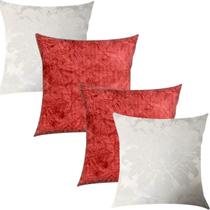 Kit 4 Capas de Almofadas Composê Medalhão Off White e Vermelho Liso 45cmx45cm