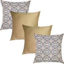 Kit 4 Capas de Almofadas Composê Otto Azul e Dourado Liso 45cmx45cm