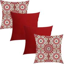 Kit 4 Capas de Almofadas Composê Zellige Vermelho e Cetim Vermelho 45x45cm