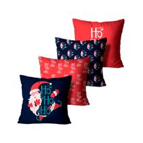 Kit 4 Capas de Almofadas de Natal Azul Marinho e Vermelho Kit 4 Capas de Almofadas de Natal Azul Marinho e Vermelho