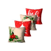 Kit 4 Capas de Almofadas de Natal Bege e Vermelho