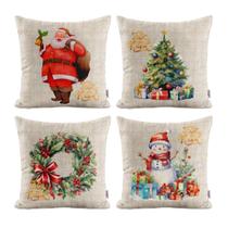 Kit 4 Capas de Almofadas de Natal Para Decoração de Sofá 50x50 Novadecora