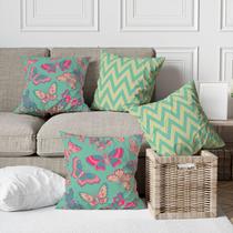 Kit 4 Capas De Almofadas Decorativa Borboletas Chevron