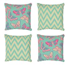 Kit 4 Capas De Almofadas Decorativa Borboletas Chevron