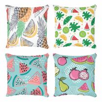 Kit 4 Capas De Almofadas Decorativa Frutas Tropicais
