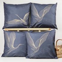 Kit 4 Capas de Almofadas Decorativa Garças Indigo
