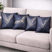 Kit 4 Capas de Almofadas Decorativa Garças Indigo
