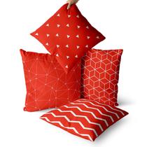 Kit 4 capas de almofadas decorativa geométrica vermelho e branco 40x40