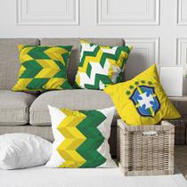 Kit 4 Capas De Almofadas Decorativa Geométrico Brasil Verde e Amarelo Copa
