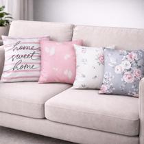 Kit 4 Capas de Almofadas Decorativa Home Sweet Rosas Kit 4 Capas de Almofadas Decorativa Home Sweet Rosas