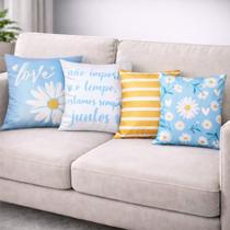 Kit 4 Capas de Almofadas Decorativa Margaridas Azuis Kit 4 Capas de Almofadas Decorativa Margaridas Azuis
