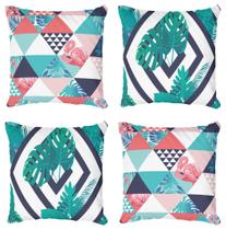 Kit 4 Capas De Almofadas Decorativa Tropical Geométrico