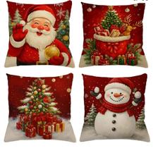 Kit 4 Capas de Almofadas Decorativas 45 x 45cm Natal Ano Novo Para Sala Quarto Decoração Almofadas Natal