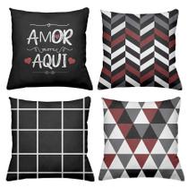 Kit 4 Capas De Almofadas Decorativas 45x45cm Estampa Amor