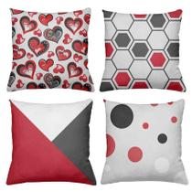 Kit 4 Capas De Almofadas Decorativas 45x45cm Estampa Balls Red