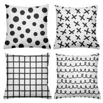 Kit 4 Capas De Almofadas Decorativas 45x45cm Estampa Black Work