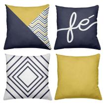 Kit 4 Capas De Almofadas Decorativas 45x45cm Estampa Fé