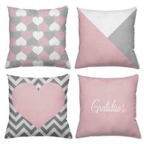 Kit 4 Capas De Almofadas Decorativas 45x45cm Estampa Gratidão Collection