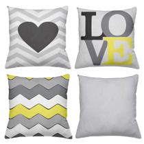 Kit 4 Capas De Almofadas Decorativas 45x45cm Estampa Love Amarelo Kit 4 Capas De Almofadas Decorativas 45x45cm Estampa Love Amarelo