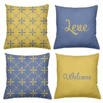 Kit 4 Capas De Almofadas Decorativas 45x45cm Estampa Love Amarelo Kit 4 Capas De Almofadas Decorativas 45x45cm Estampa Love Amarelo
