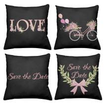 Kit 4 Capas De Almofadas Decorativas 45x45cm Estampa Love Black