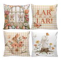 Kit 4 Capas de Almofadas Decorativas 45x45cm Feliz Páscoa Sala Quarto e Decoração Ovo de Páscoa
